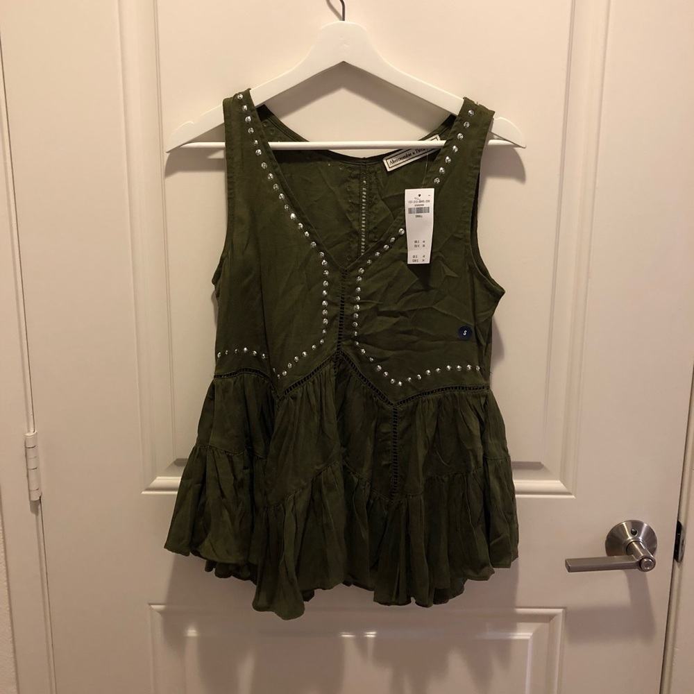 Abercrombie & Finch olive green flow tank with silver embellishment